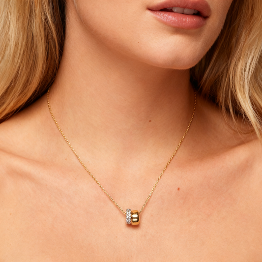 14K gold plated and zirconia statement double circle pendant necklace