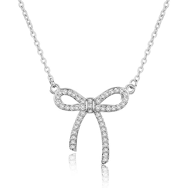 Zircon Bow Pendant Silver Necklace