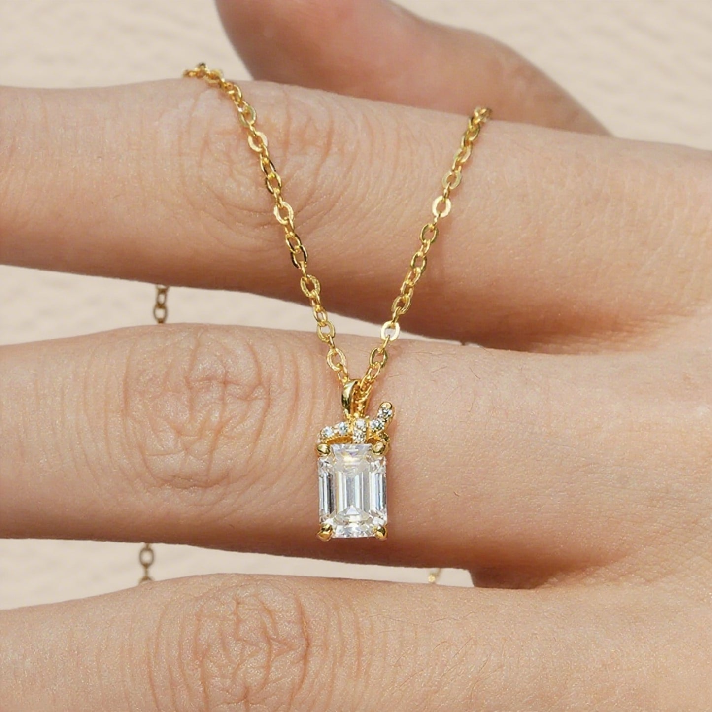 Cubic Zirconia Cube Pendant Necklace