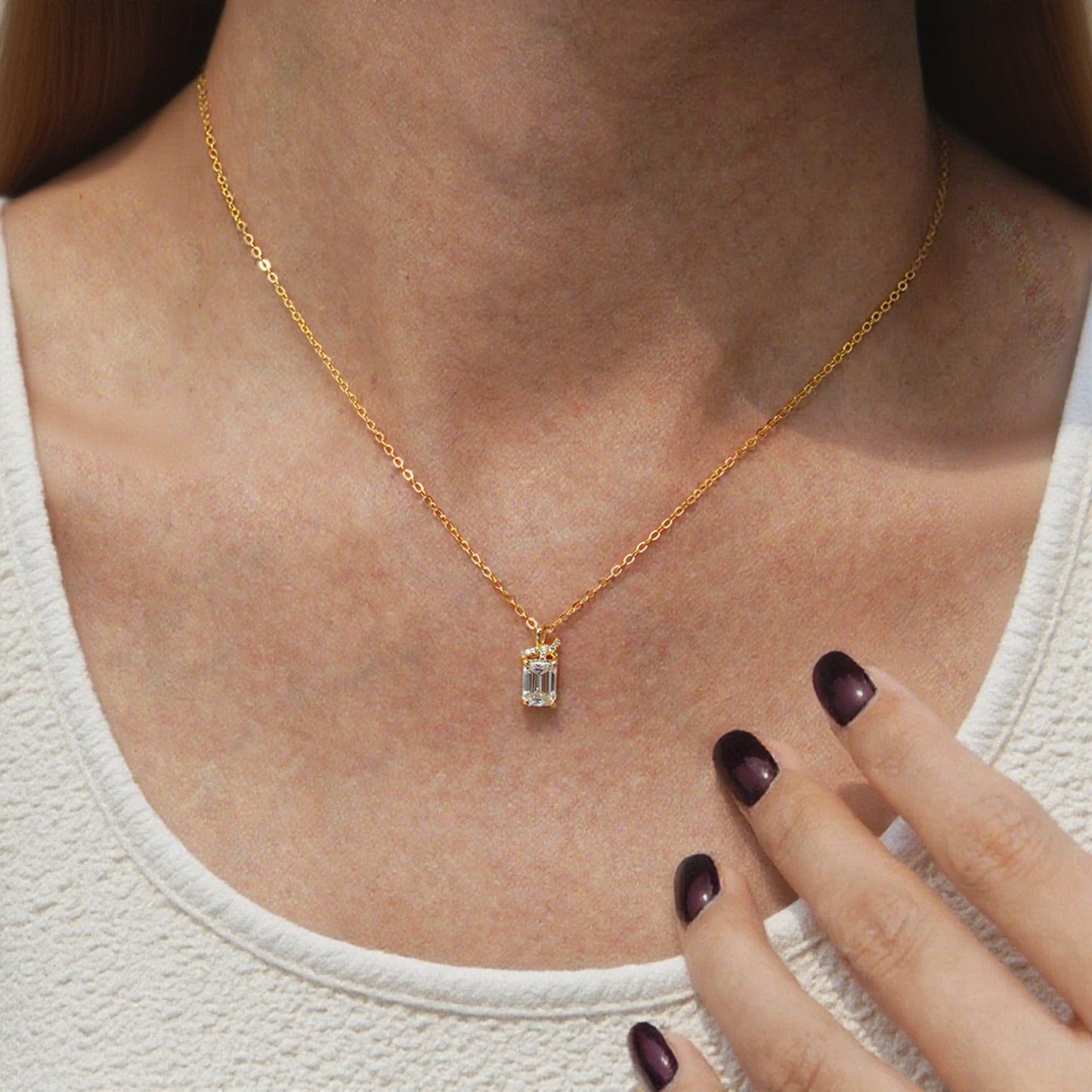 Cubic Zirconia Cube Pendant Necklace