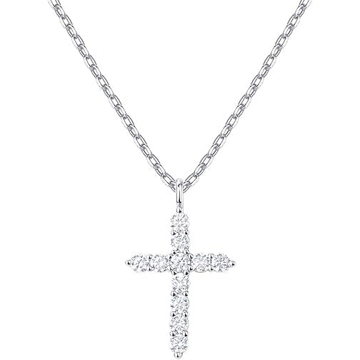 Silver Plated Cubic Zirconia Cross Necklace