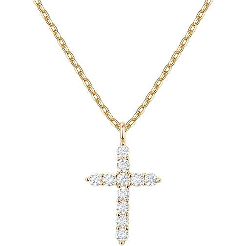 14K Gold Plated Cubic Zirconia Cross Necklace