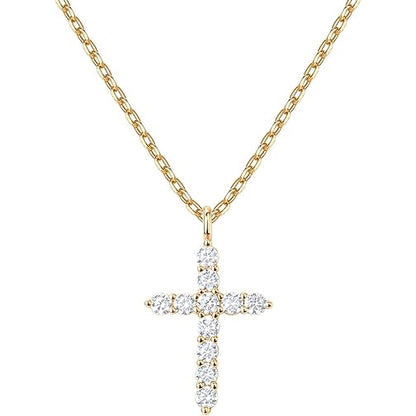 14K Gold Plated Cubic Zirconia Cross Necklace