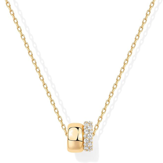 14K gold plated and zirconia statement double circle pendant necklace