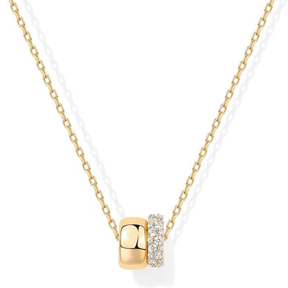 14K gold plated and zirconia statement double circle pendant necklace