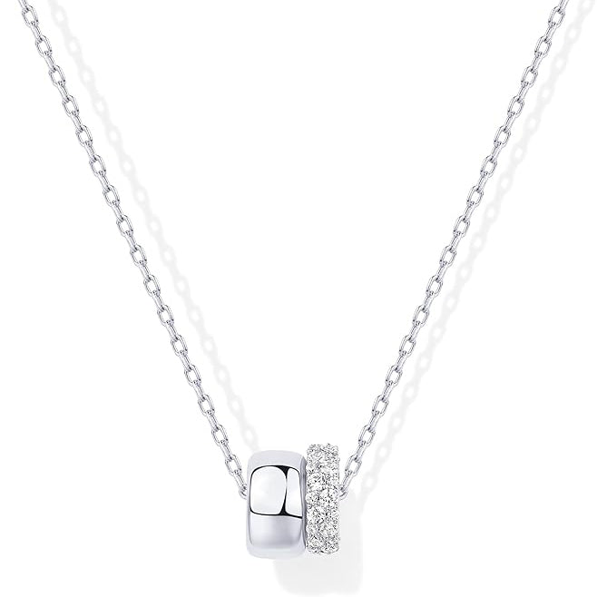 Silver plated and zirconia statement double circle pendant necklace