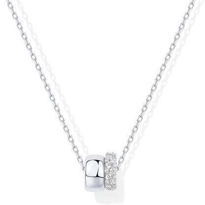 Silver plated and zirconia statement double circle pendant necklace