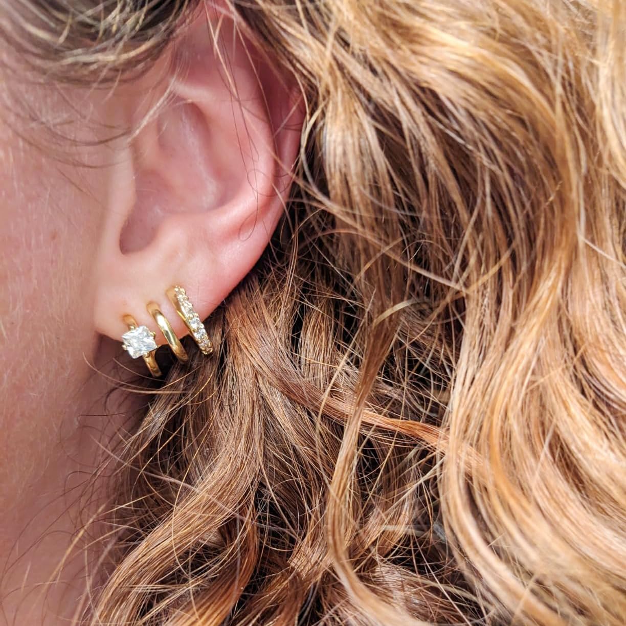 Triple Huggie Illusion Stud Earrings
