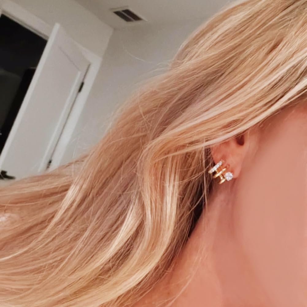 Triple Huggie Illusion Stud Earrings