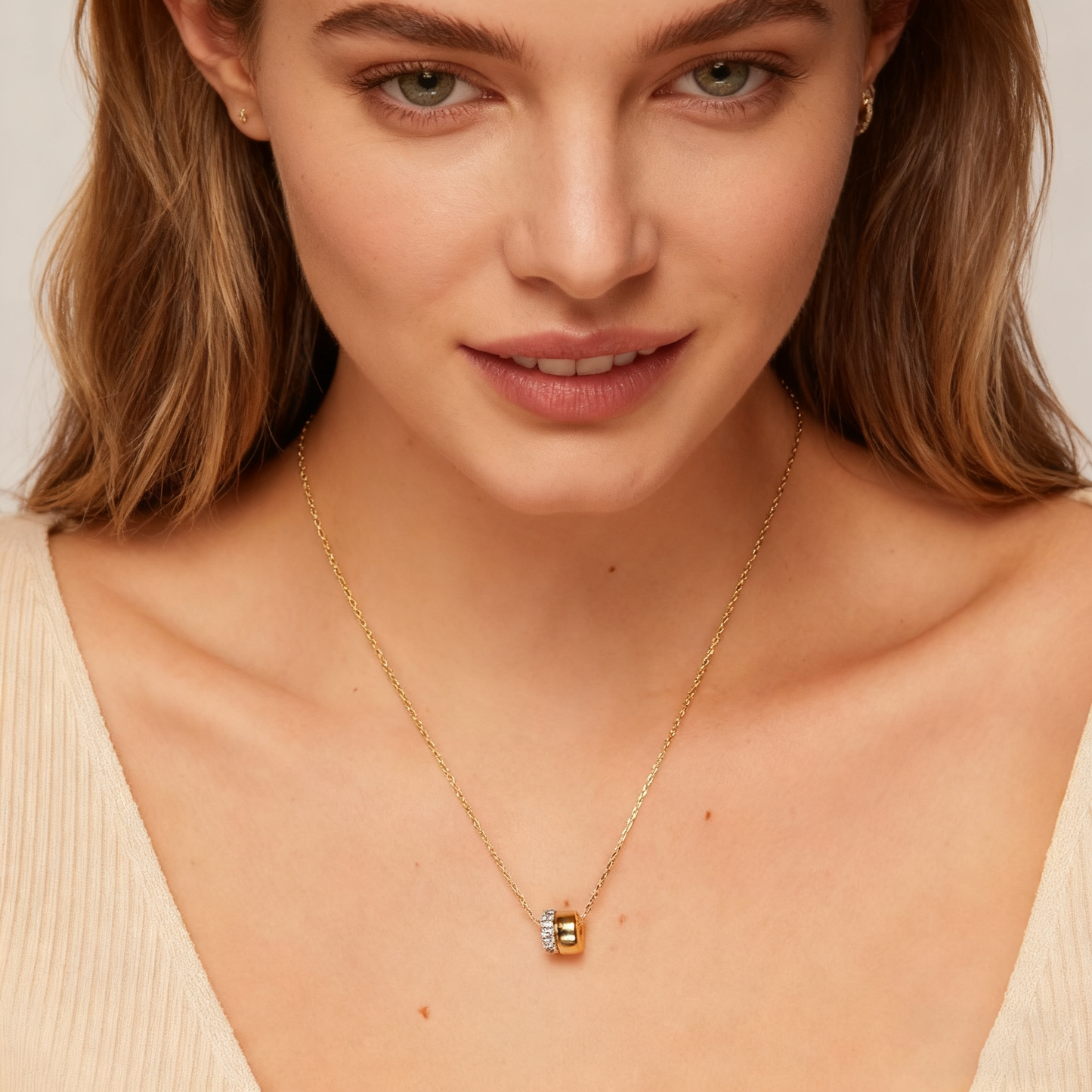 14K gold plated and zirconia statement double circle pendant necklace